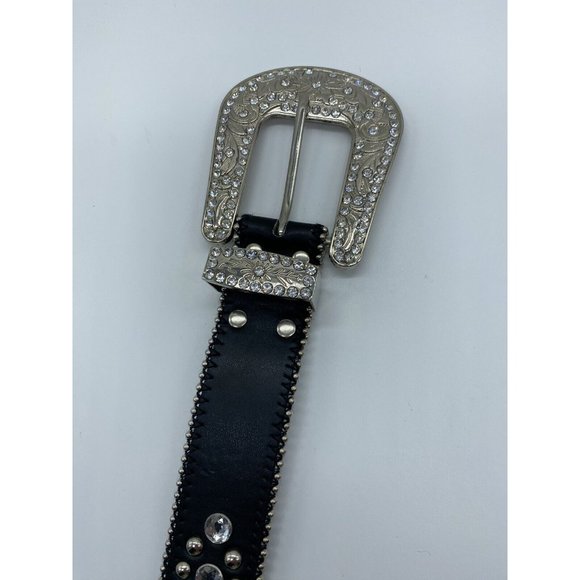 Women's Leather Rhinestone Western Belt Size S Black with Horse Shoes 50119 - Picture 4 of 9